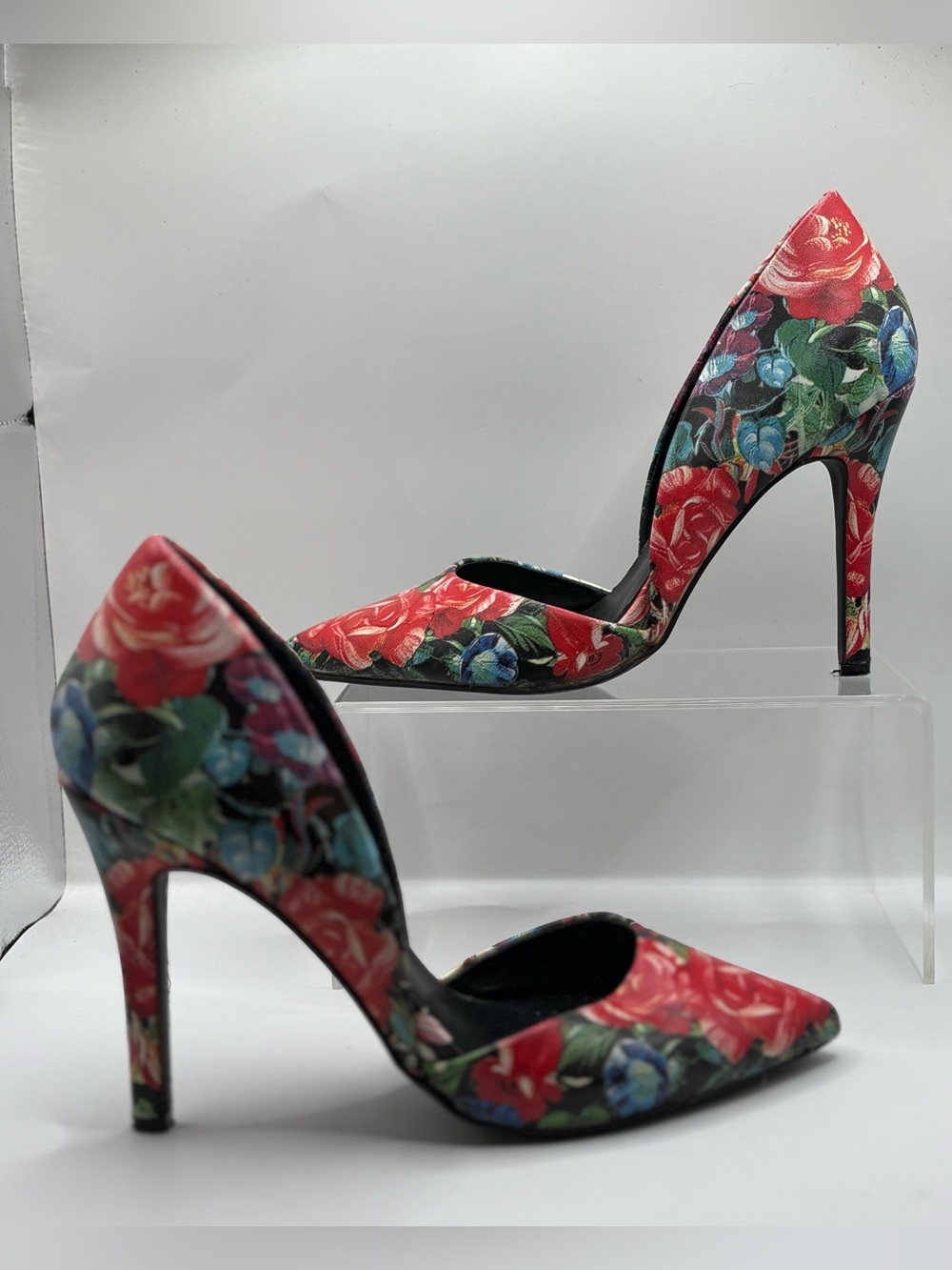 Floral Pointed-Toe High Heels - Red Floral